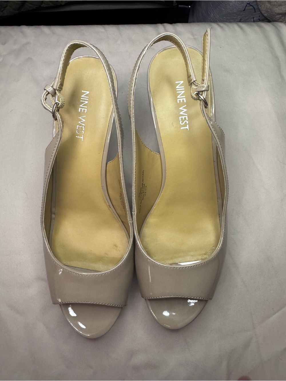 Nine West Beige Patent Slingback Peep Toe Heels